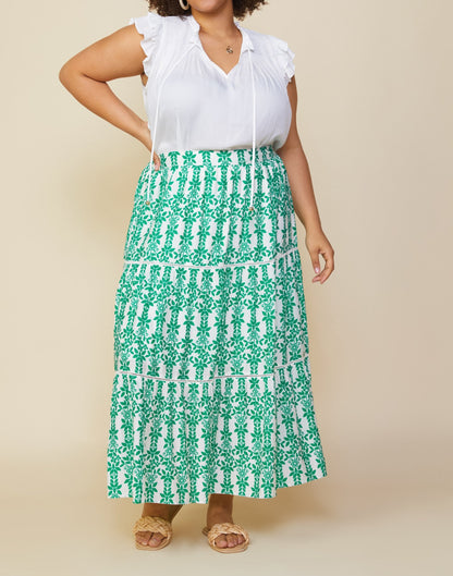 Green Floral Midi Skirt - Brazos Avenue Market 