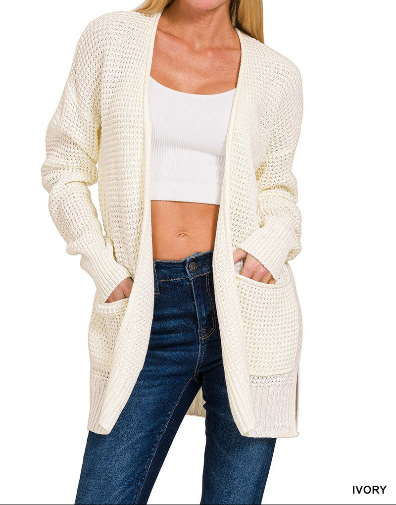 Waffle Open Cardigan Sweater