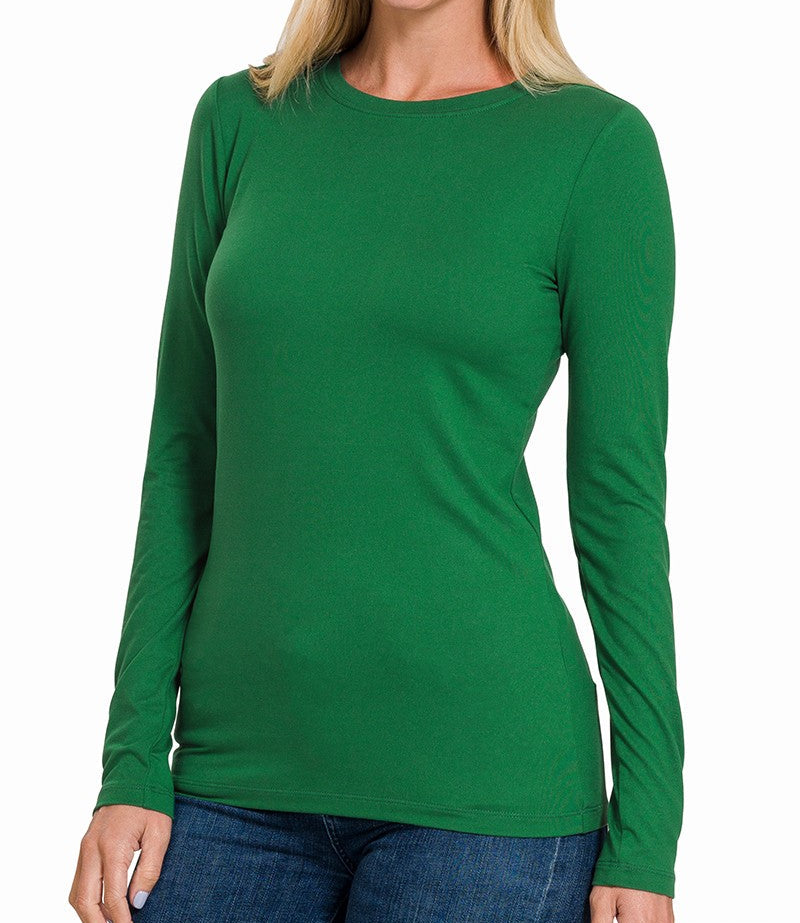 Brushed Microfiber Long Sleeve Round Neck Tee