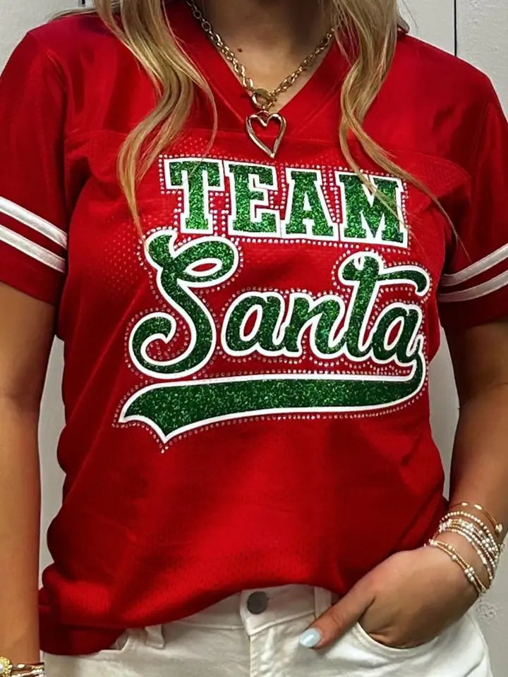 Team Santa Rhinestone Football Jersey