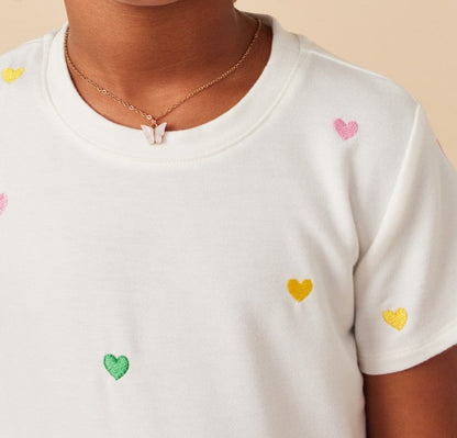 Girls Embroidered Heart Knit T Shirt - Brazos Avenue Market 