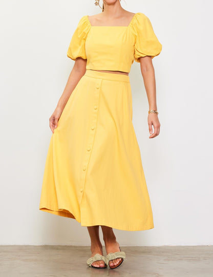 Yellow Button Down Maxi Skirt - Brazos Avenue Market 