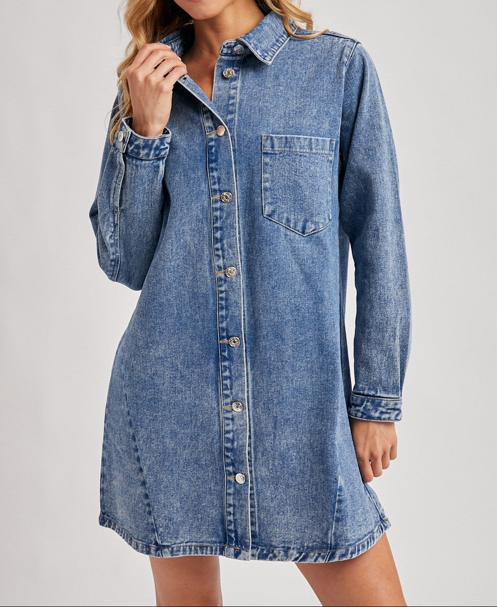 Denim Button Down Shirt Dress L