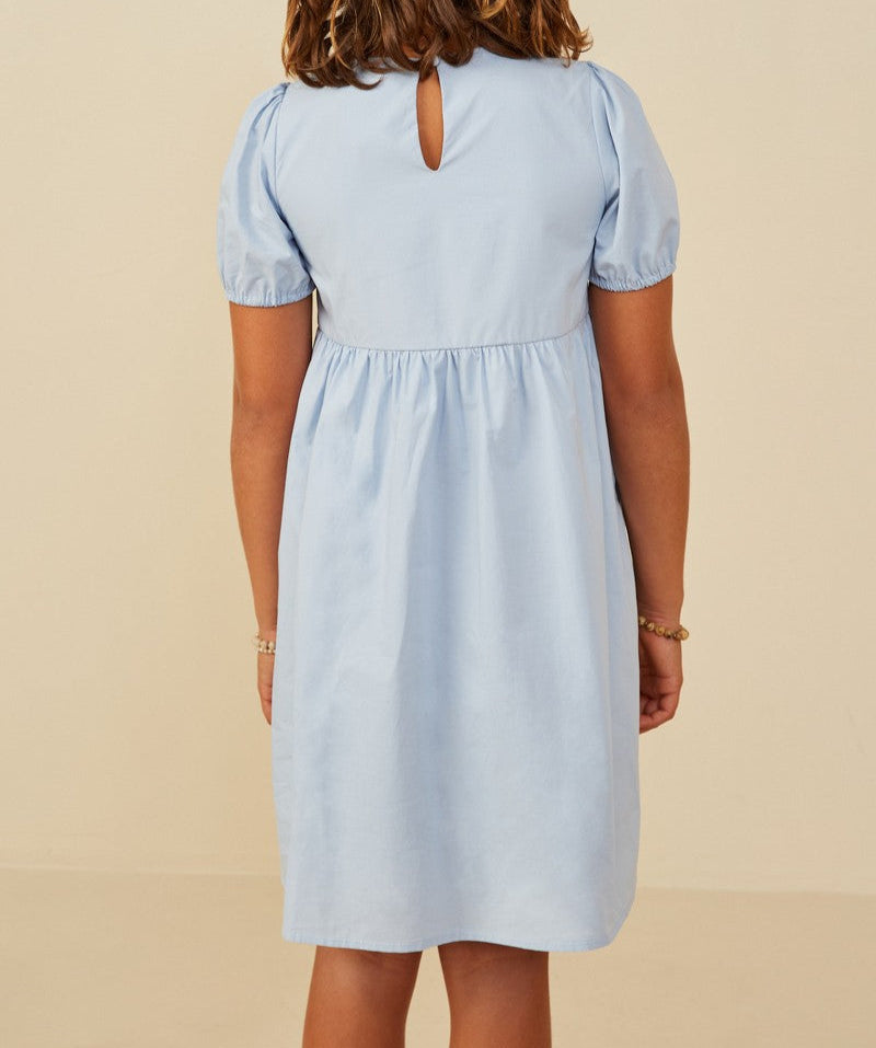 Girls Ribbon Detailed Puff Sleeve Dress - Brazos Avenue Market