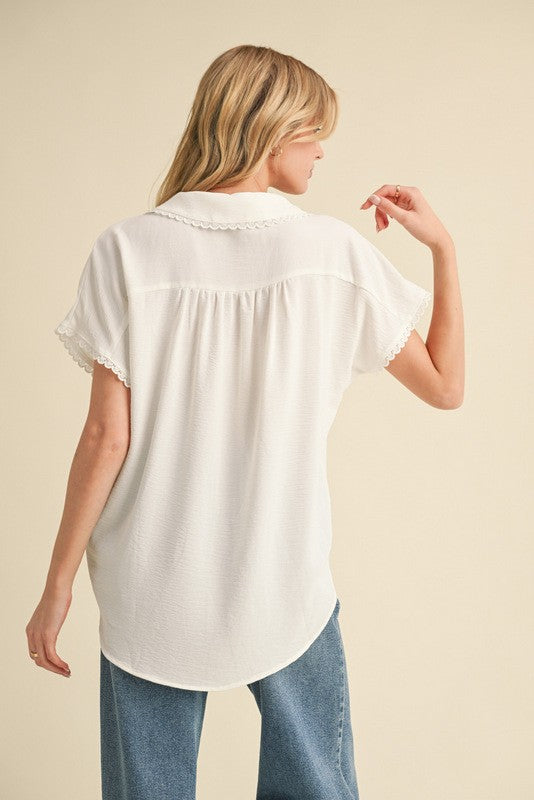 Solid Button-up Collar Top - Brazos Avenue Market