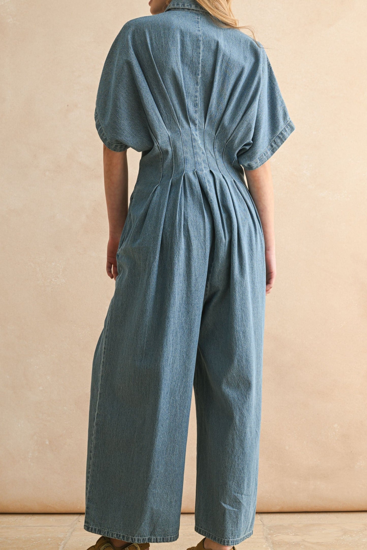 Chambray Denim Button Down Jumpsuit - Brazos Avenue Market