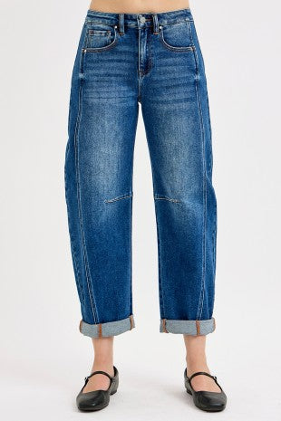 Risen High Rise Crop Barrel Cuffed Jeans - Brazos Avenue Market