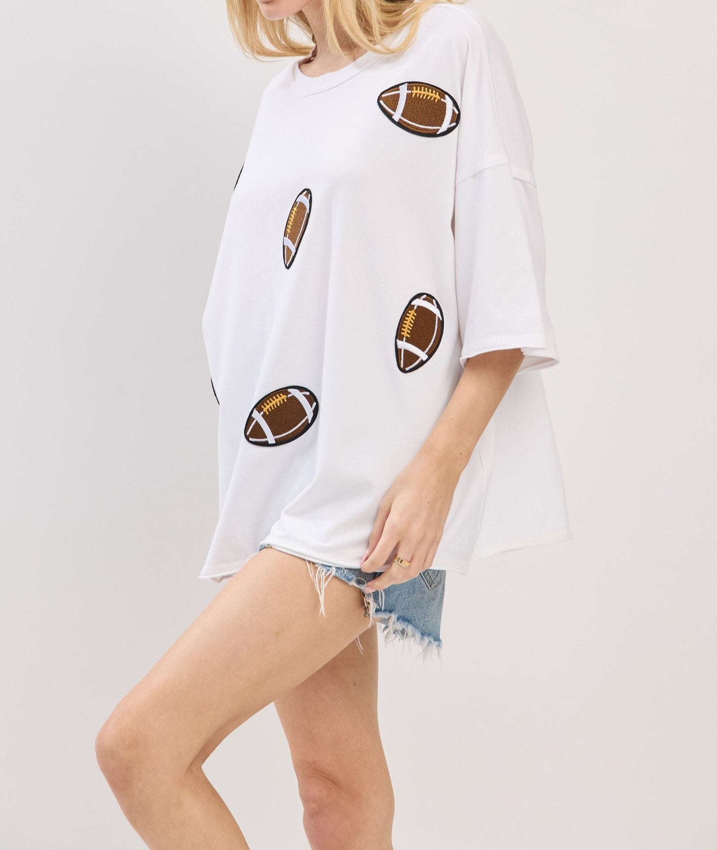 Vintage Football Patch Game Day Oversized Tee - Brazos Avenue Market