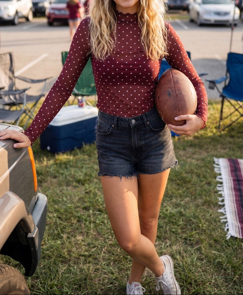 Polka Dot Mesh Gameday Long Sleeve Top