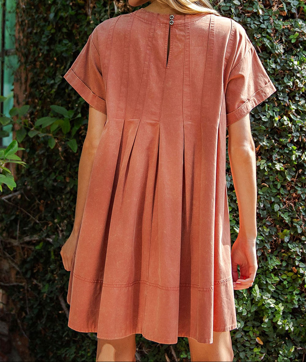 Snow Washed Pleated Side Pocket Mini Dress - Brazos Avenue Market
