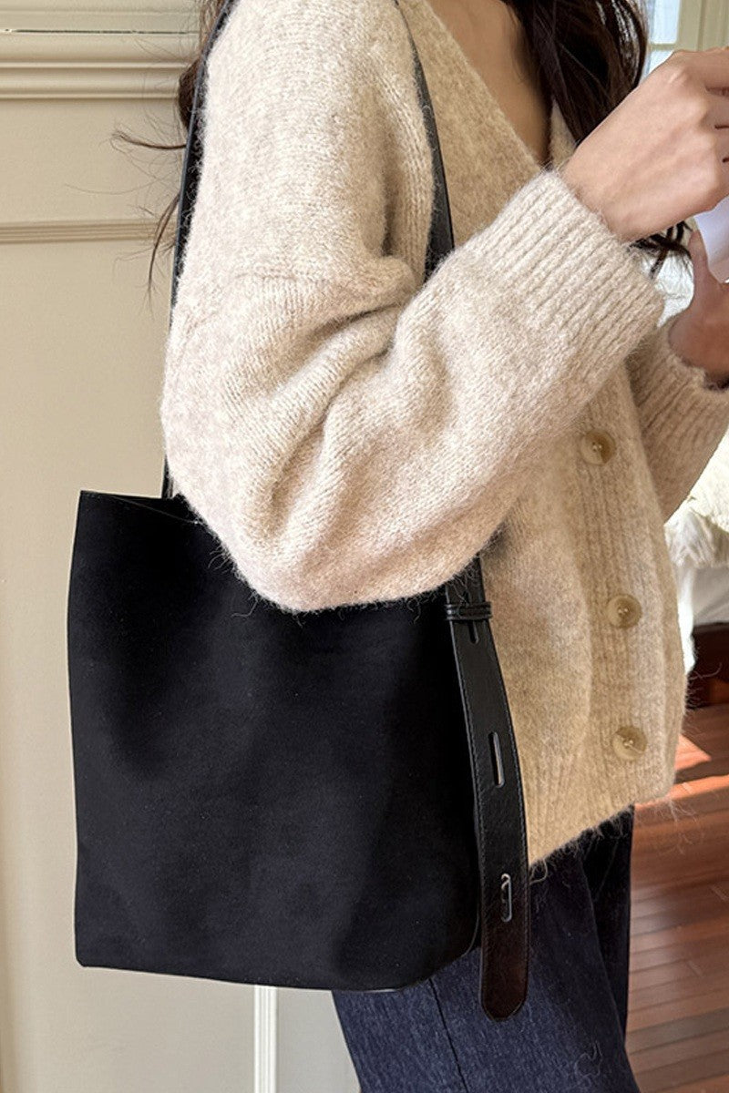 Microsuede Bucket Tote Bag