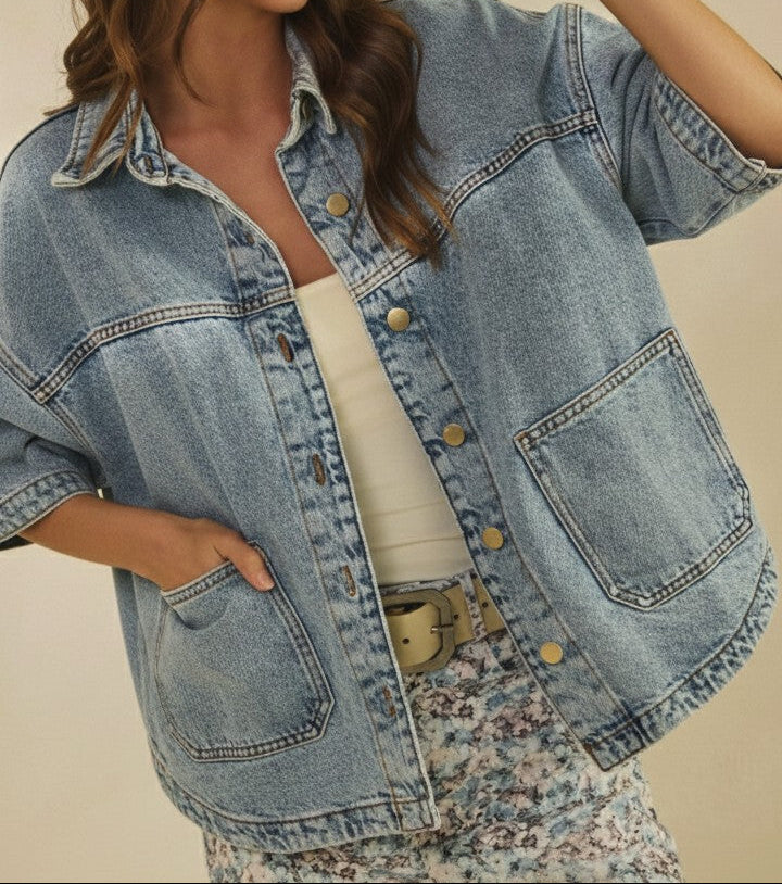Vintage Short Sleeve Denim Jacket - Brazos Avenue Market