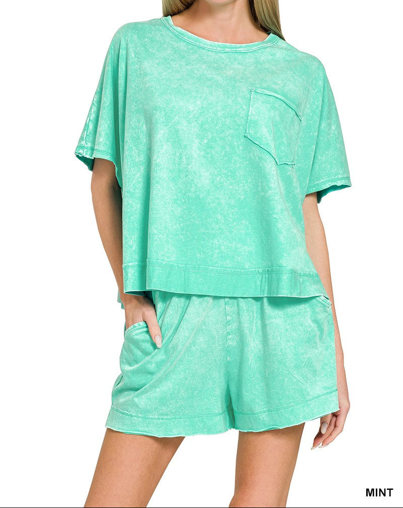 Acid Washed Oversized Top & Shorts Set
