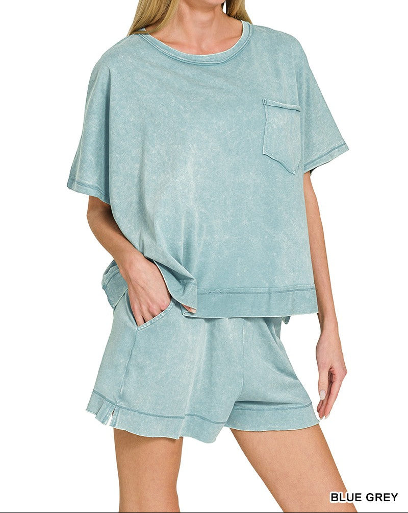 Acid Washed Oversized Top & Shorts Set
