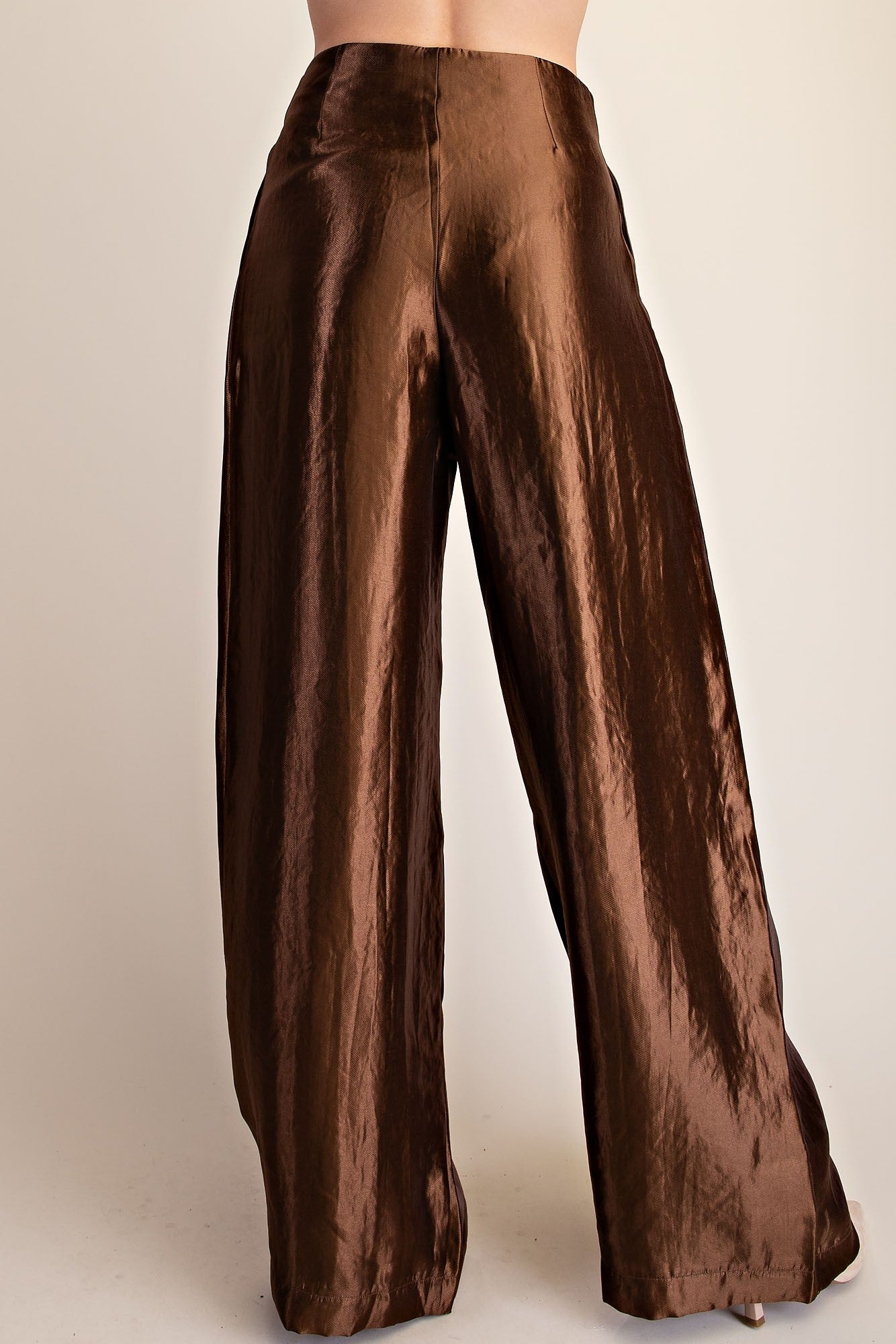 Metallic Brown High-waist Pleated Pants