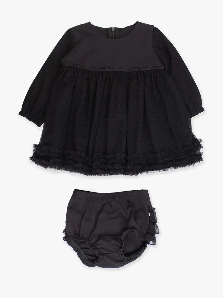 Baby Girls Black Long Sleeve Dotted Tulle Dress & Rufflebutt Set - Brazos Avenue Market