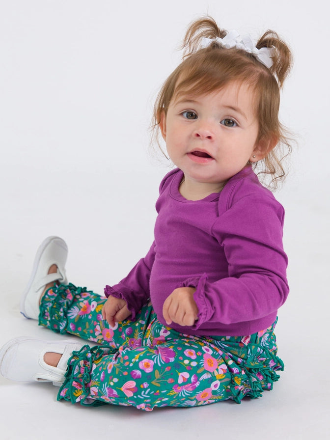 Toddler Girls Emerald Floral Classic Ruffle Leggings with