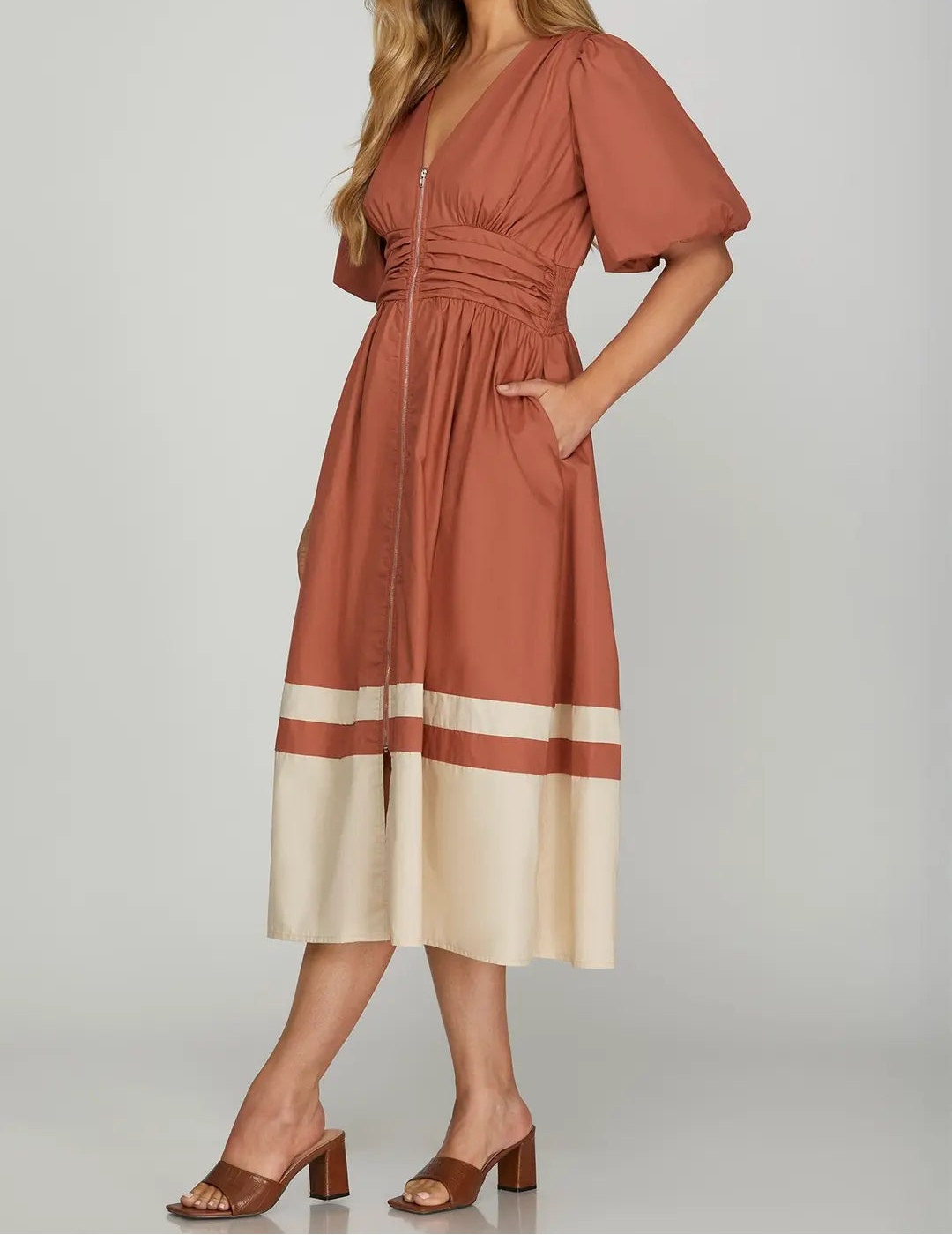 Fall Color Block Midi Dress