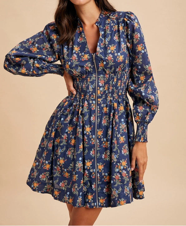 Navy Floral Dress Large