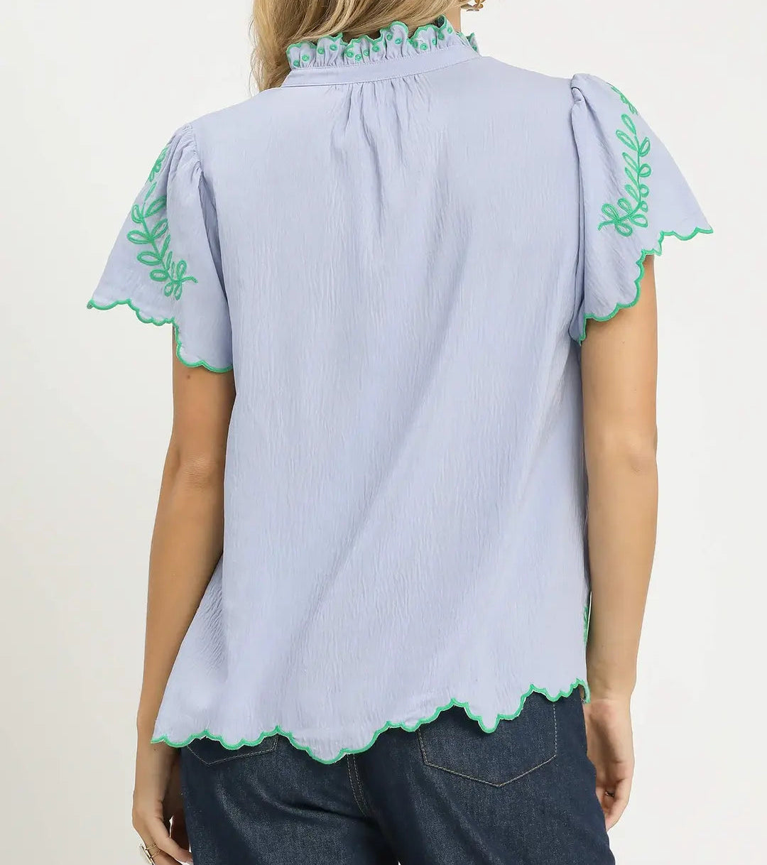 Embroidered Scallop Top - Brazos Avenue Market