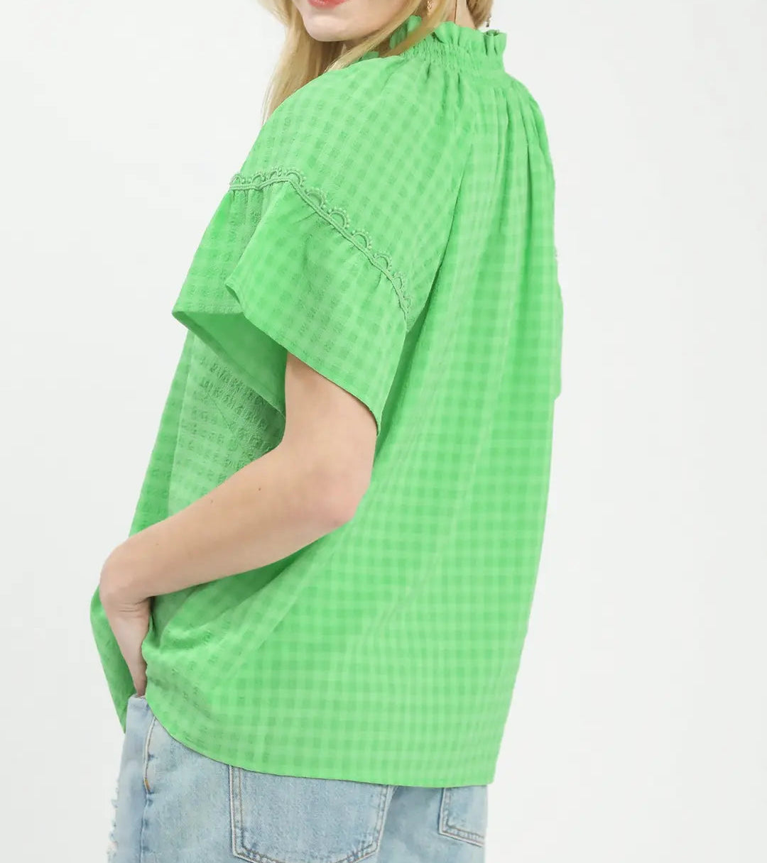 Green Ruffle Sleeve Top