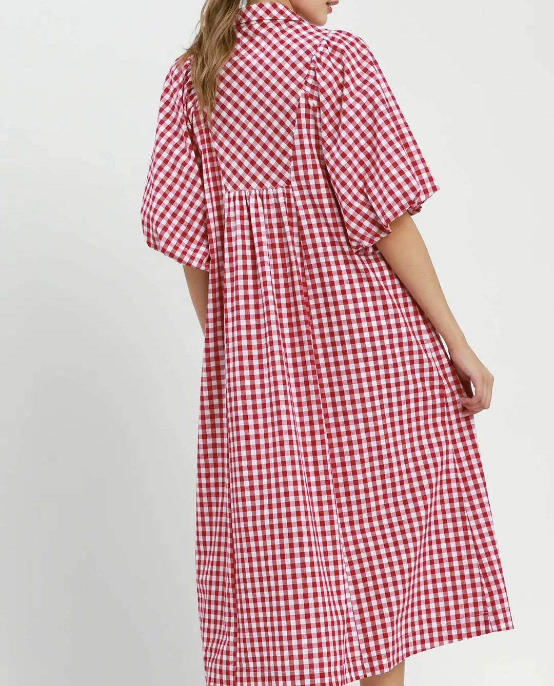 Puff Sleeve Plaid Midi Dress