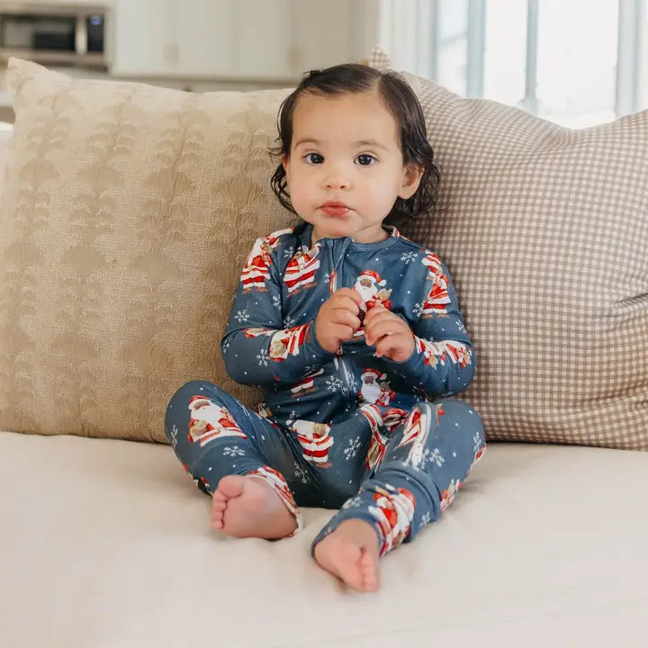 Bamboo Convertible Zip-Up Footie Pajama - Santa Claus