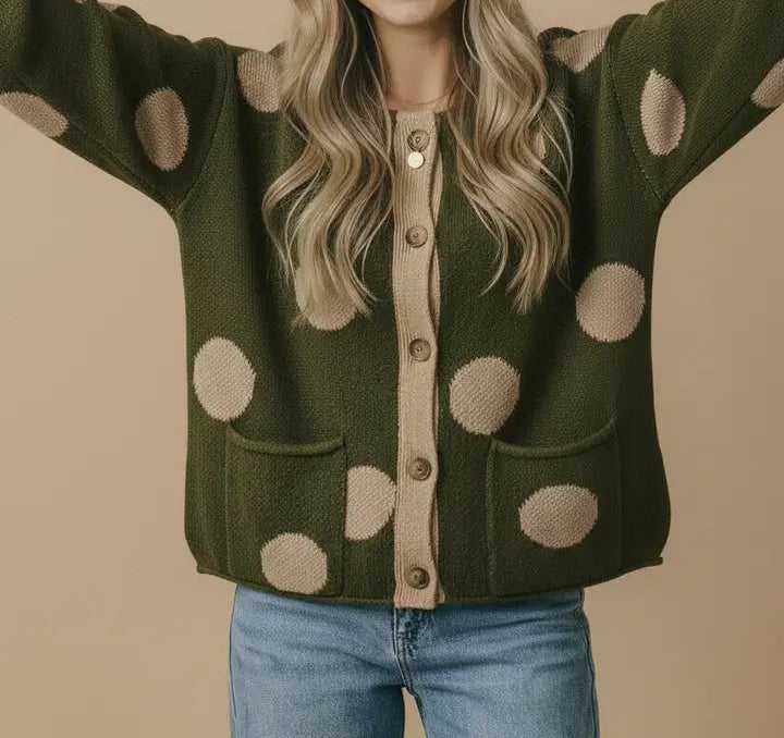 Button Down Polka Dot Jacquard Cardigan