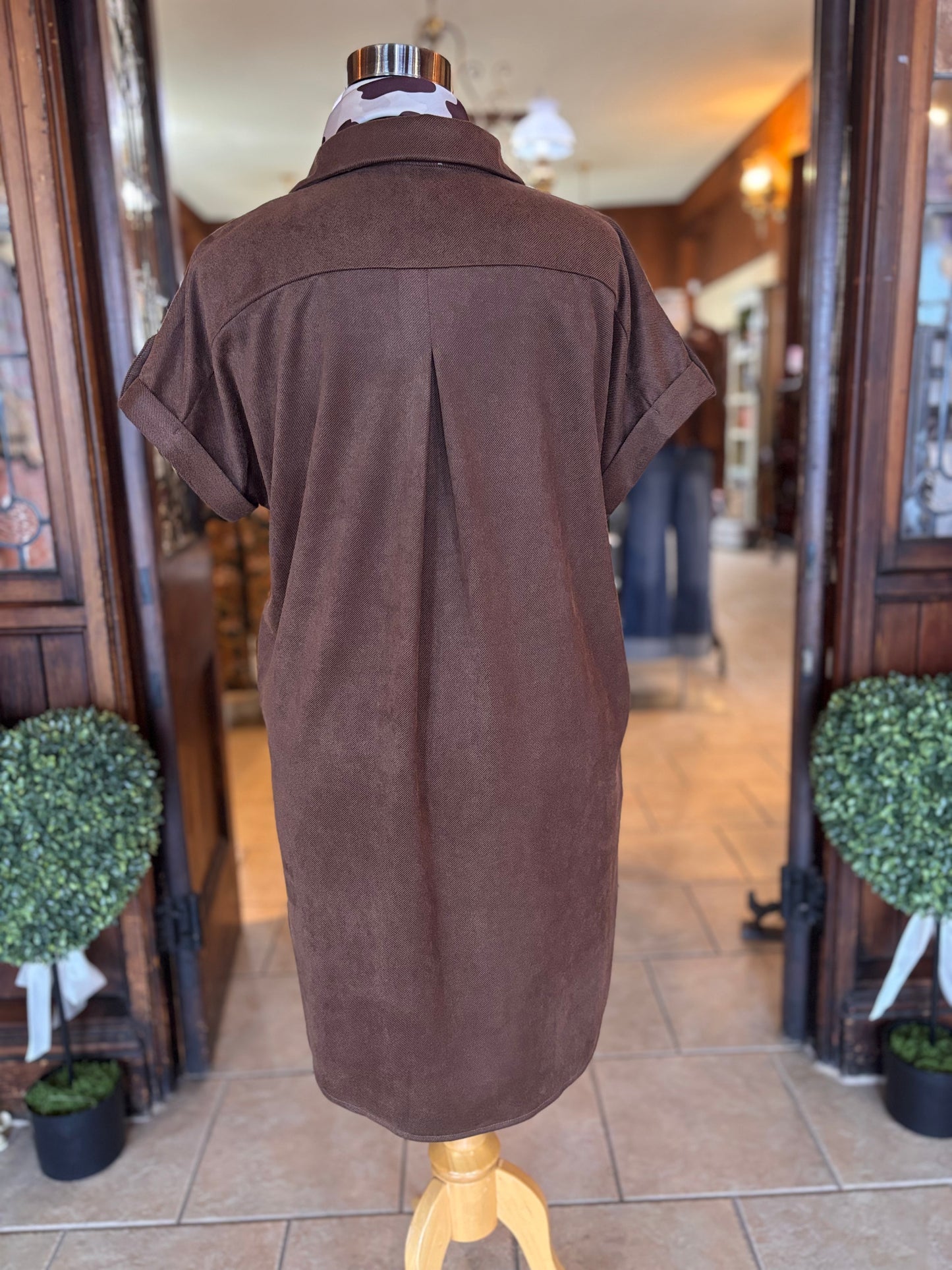 Plus Size Button Up Suede Shirt Dress