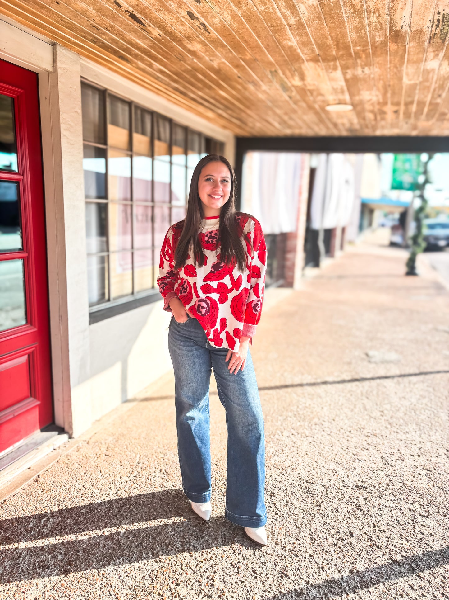 Big Floral Pattern Sweater Top - Brazos Avenue Market