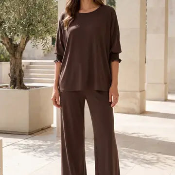 2-Piece Poncho Top + Relaxed-Fit Pants Flowy Set