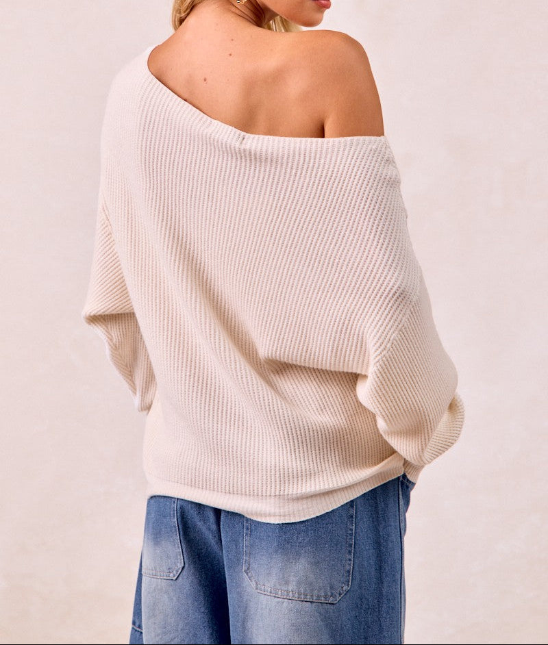 Waffle Knit Off Shoulder Top - Brazos Avenue Market