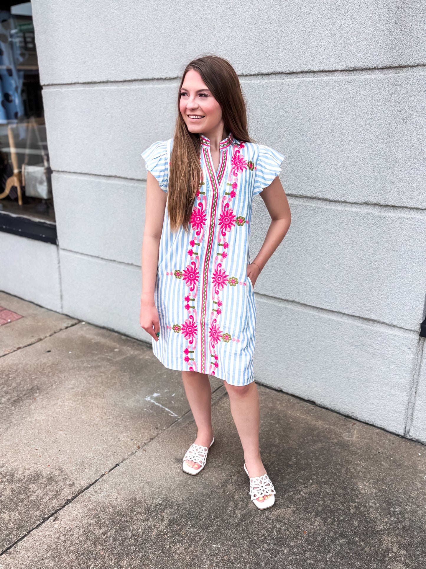 Striped Dress With Embroidered Detail