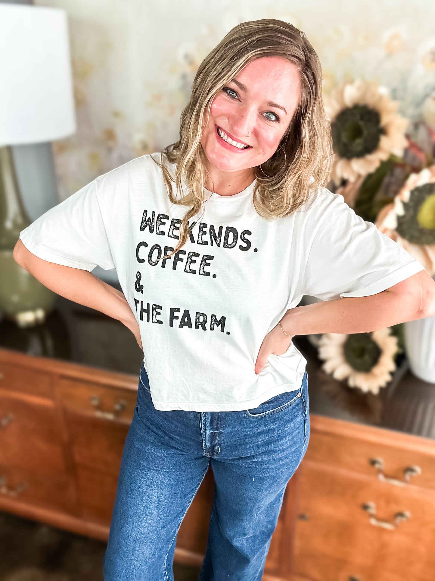 Weekends, Coffee, and the Farm Cropped Tee - Brazos Avenue Market