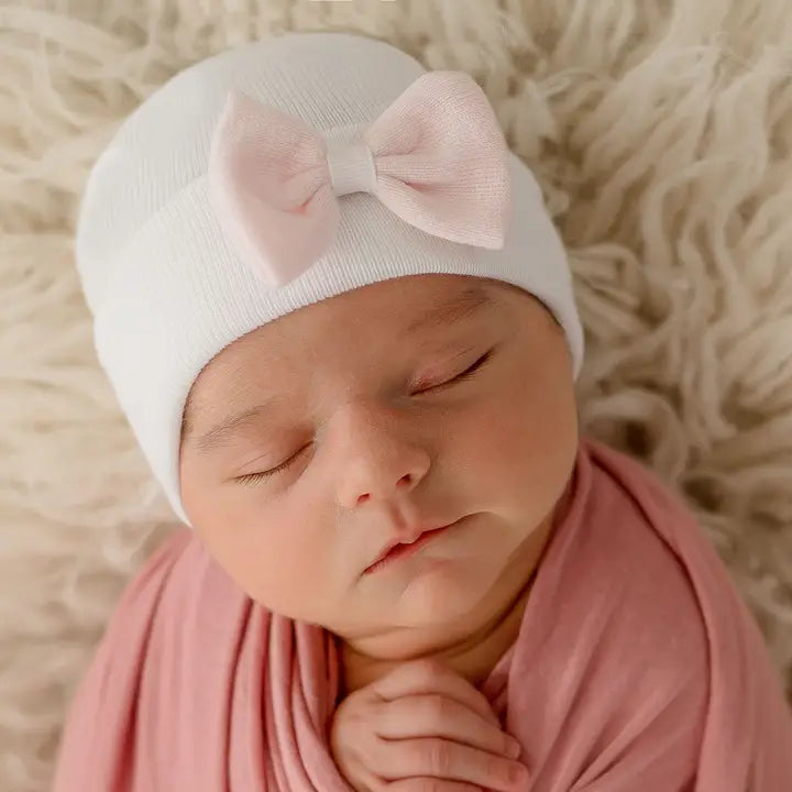 ILYBEAN White Hat with Pink Bow Hospital Hat