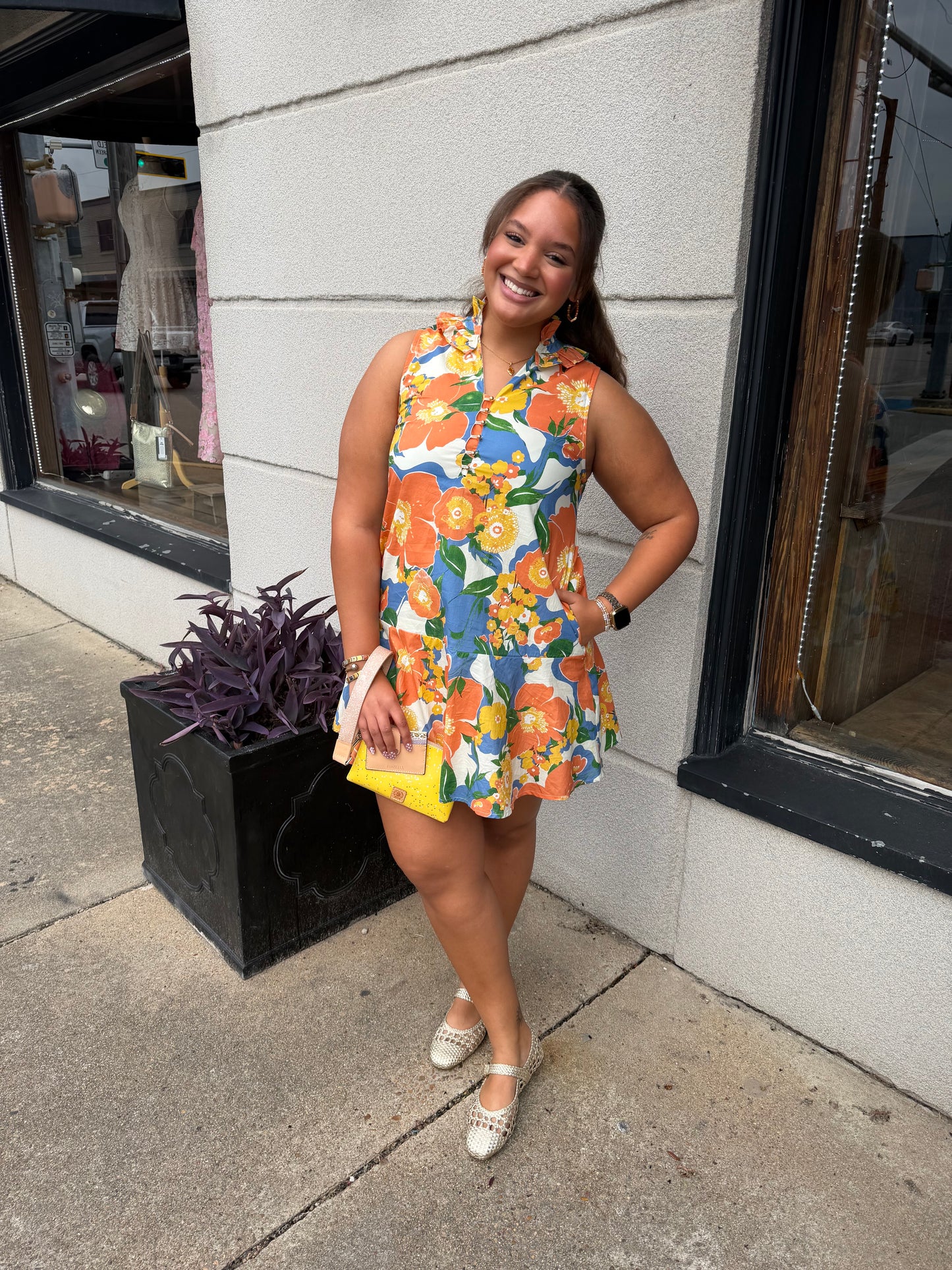 Sleeveless Botanical Print Mini Dress - Brazos Avenue Market