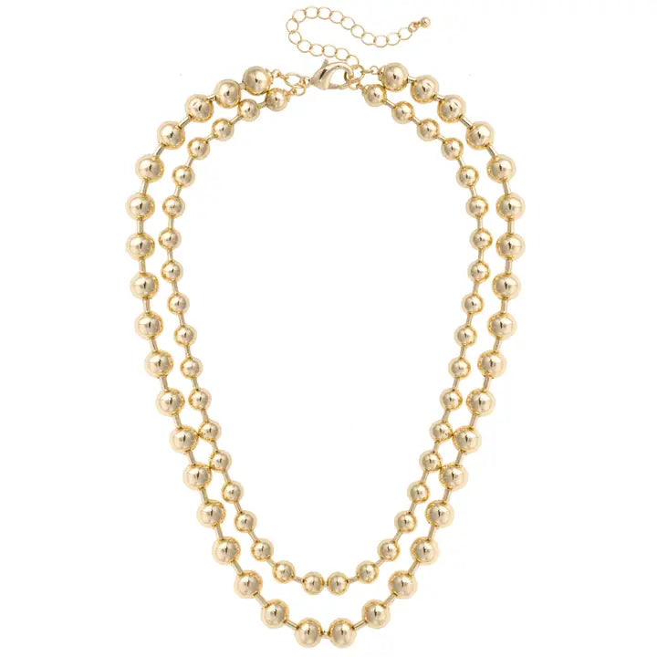 Macie Layered Ball Bead Necklace in Shiny Gold - Brazos Avenue Market