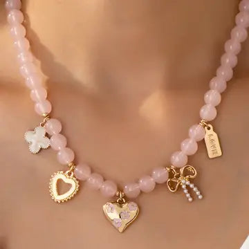 Beaded Heart Charm Necklace