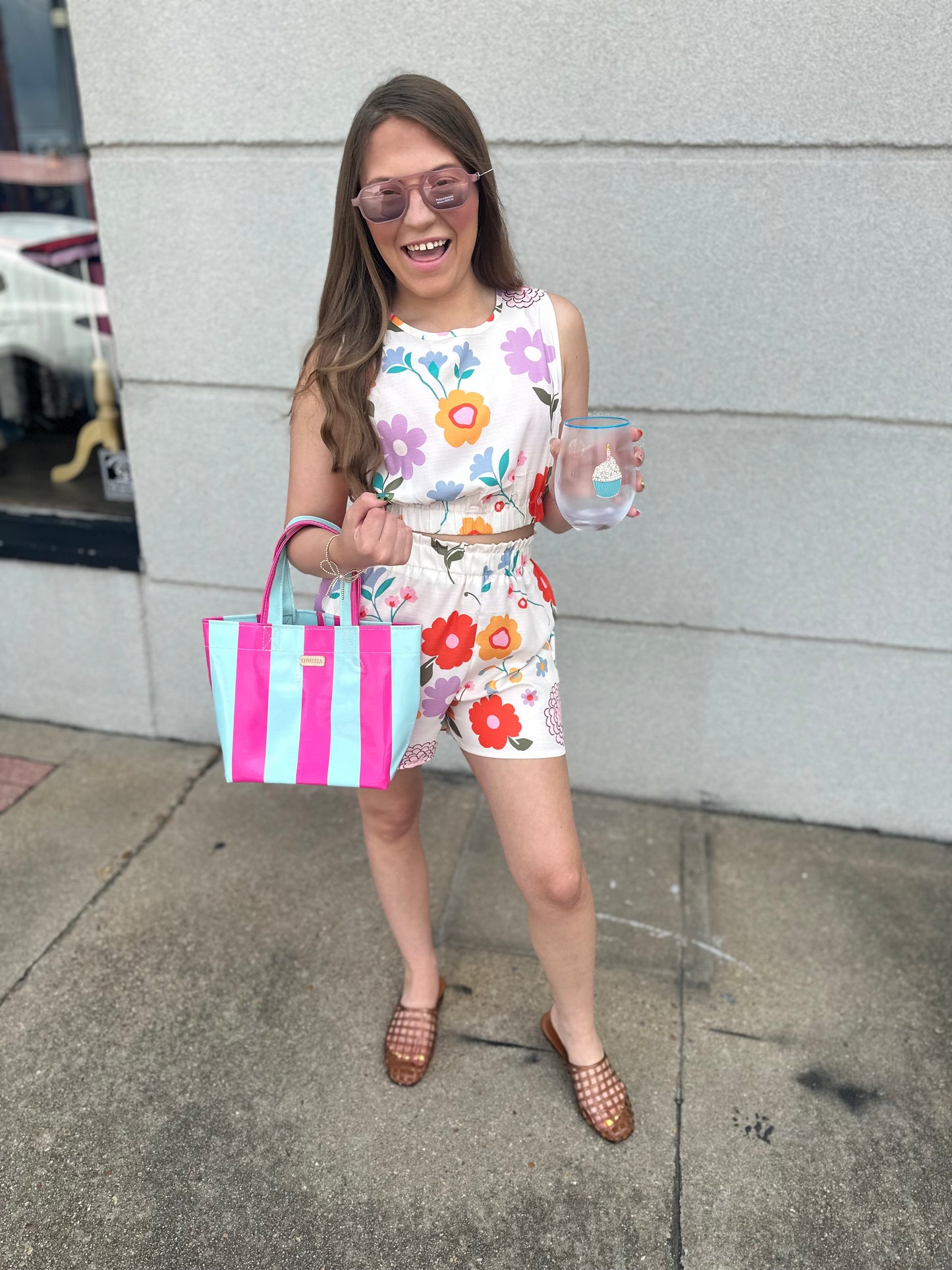 Floral Print Tank Top And Shorts Set