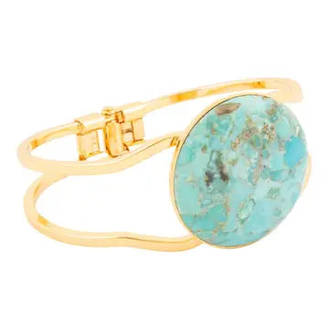 Blue Turquoise Hinged Golden Cuff Bracelet - Brazos Avenue Market