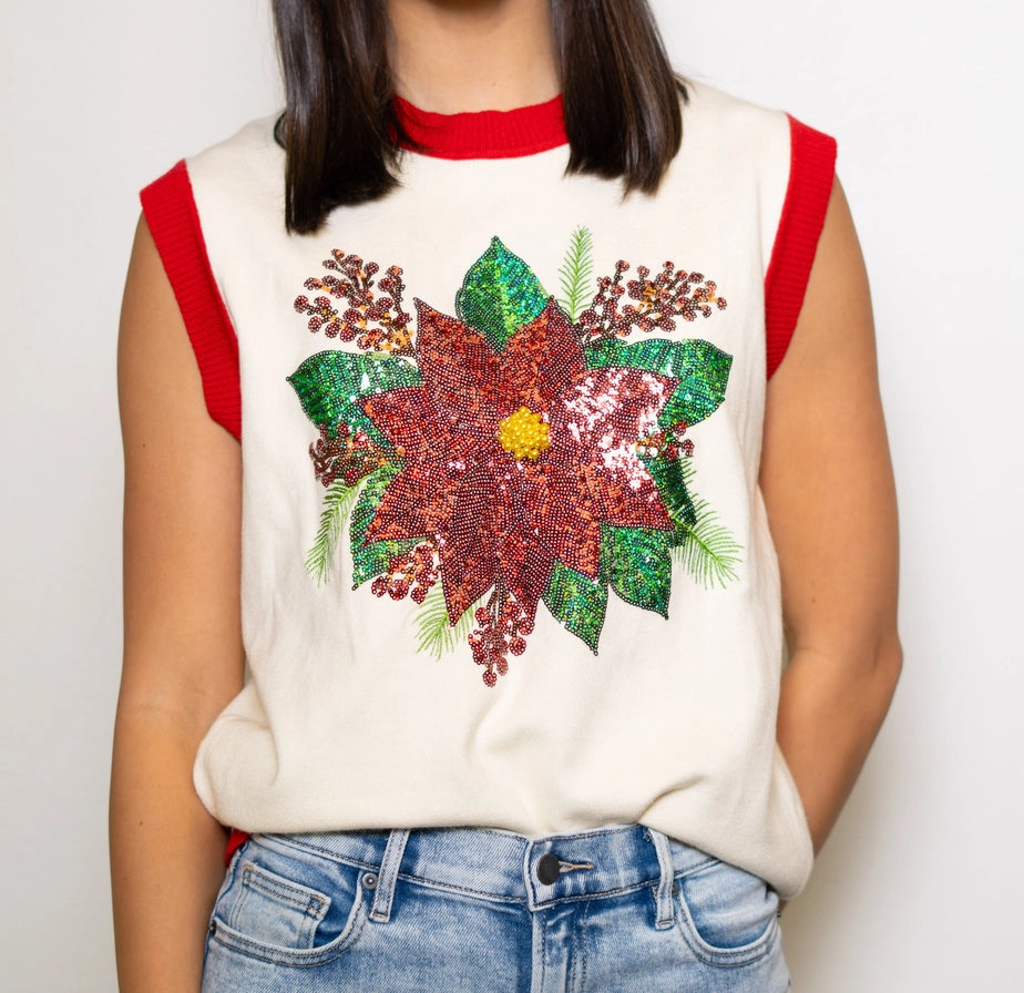 Christmas Poinsettia Sequin Design Sleeveless - Brazos Avenue Market