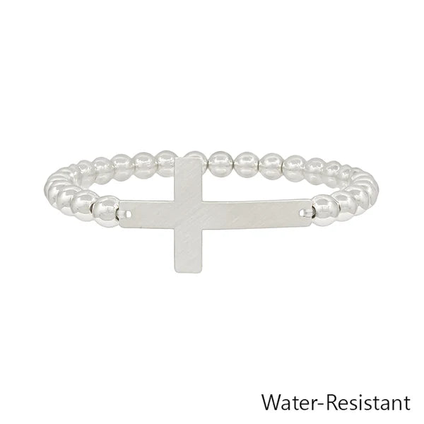 Water Resistant Cross and 6MM Beaded Stretch Bracelet - Brazos Avenue Market