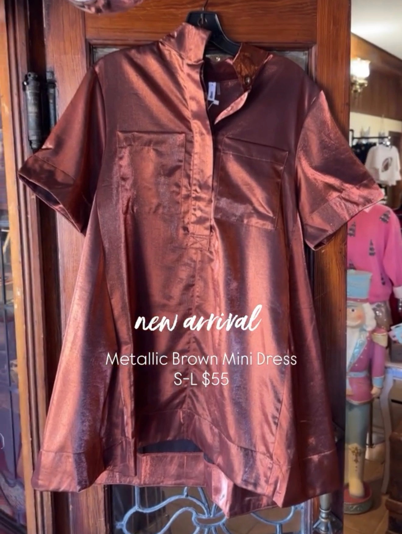 Metallic Brown Mini Dress - Brazos Avenue Market