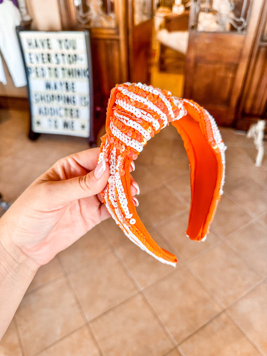 Orange & White Sequin Headband - Brazos Avenue Market 
