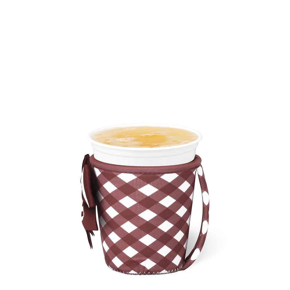 Small Iced Cup Coolie Maroon Gingham