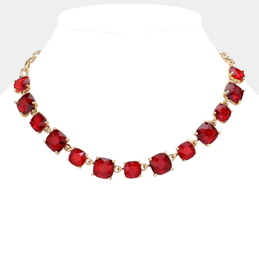 Cushion Square Stone Link Evening Necklace - Brazos Avenue Market