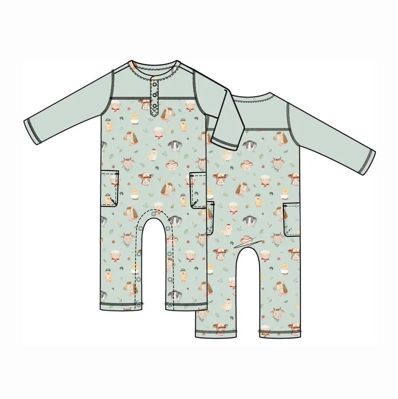 Baby Farm Faces - Romper with Contrast Sleeves