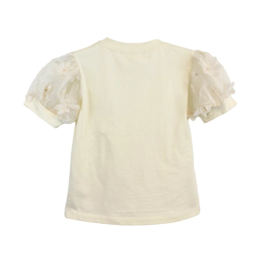 Beige Top With Floral Puff Sleeves - Brazos Avenue Market 