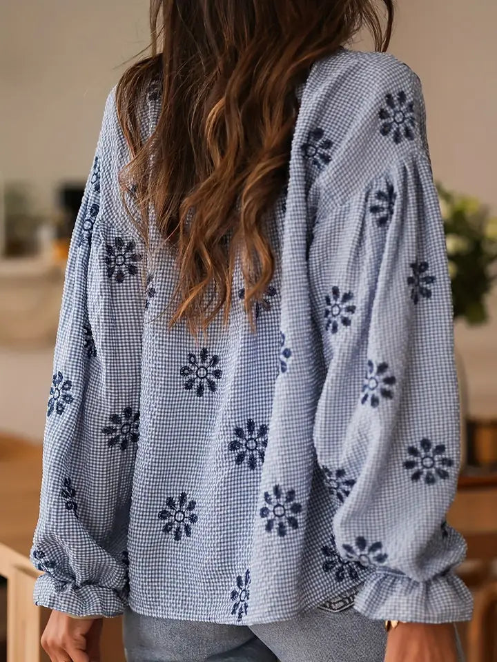 Casual Collar Striped Embroidered Shirt - Brazos Avenue Market