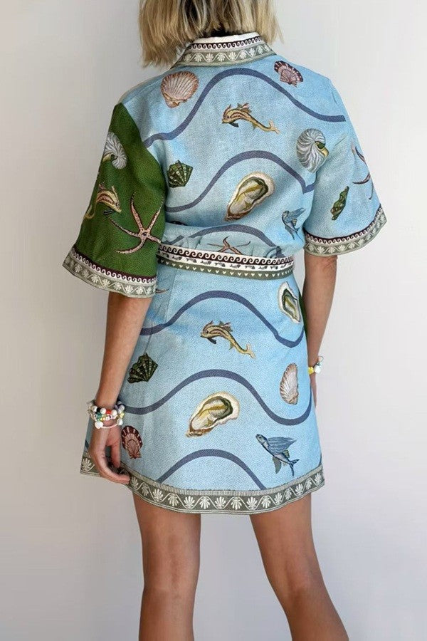 Printed Linen Mini Shirt Dress